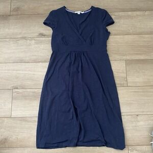 Boden Women 8 Navy Jersey V-Neck Short Sleeve Midi Shift Dress